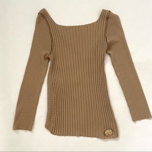 Just Cavalli Boatneck Long Sleeve Top with Backless Crisscross Open Back